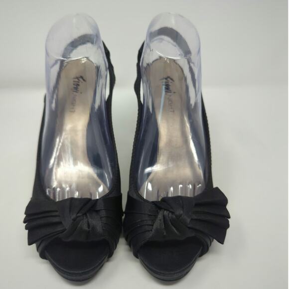 Fioni Jeana Black Bow Open Toe Stiletto Pump Slingback Womens Size 9 - Picture 3 of 8